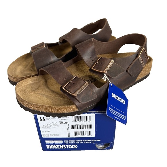 NEW w Box BIRKENSTOCK Milano Mens 11 Habana Oiled Leather sandle  Regular Width - Picture 1 of 5